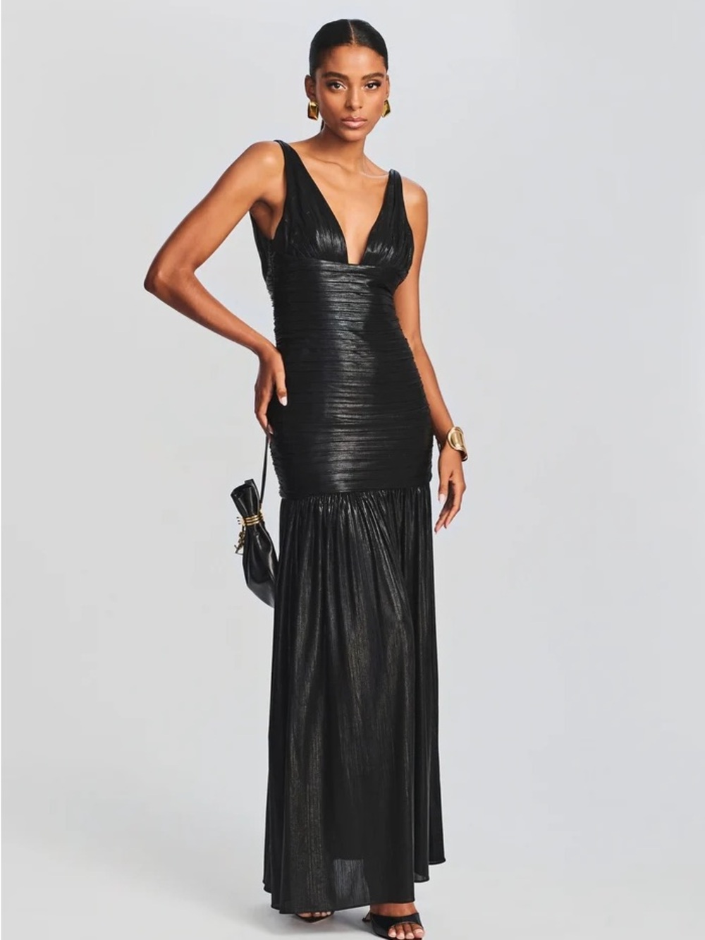 Retrofete Black V-Neck Women's Evening Dress